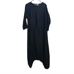 Heydari Black Linen Midi Elastic Hem Dress